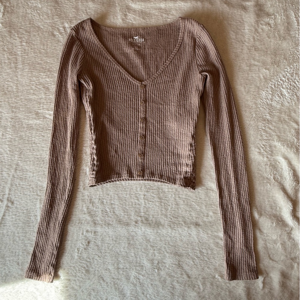 Hollister Women's Ribbed Button-Down Shirt - Tan